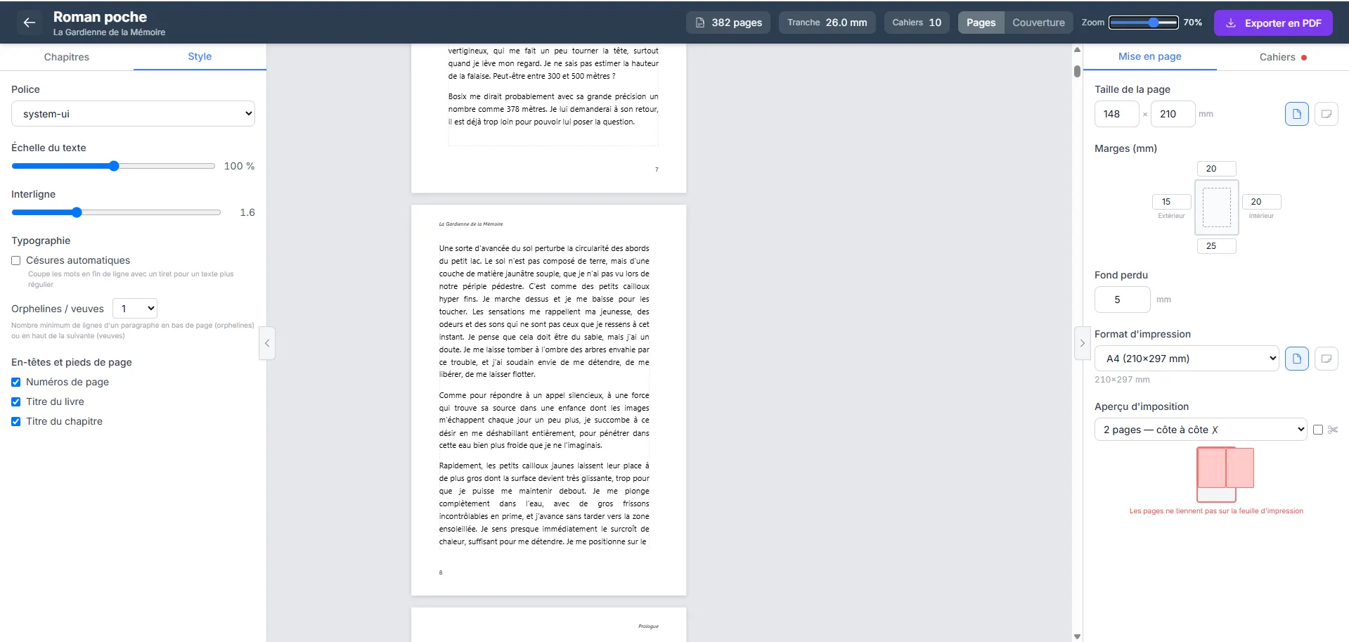 Mise en page pour l'impression